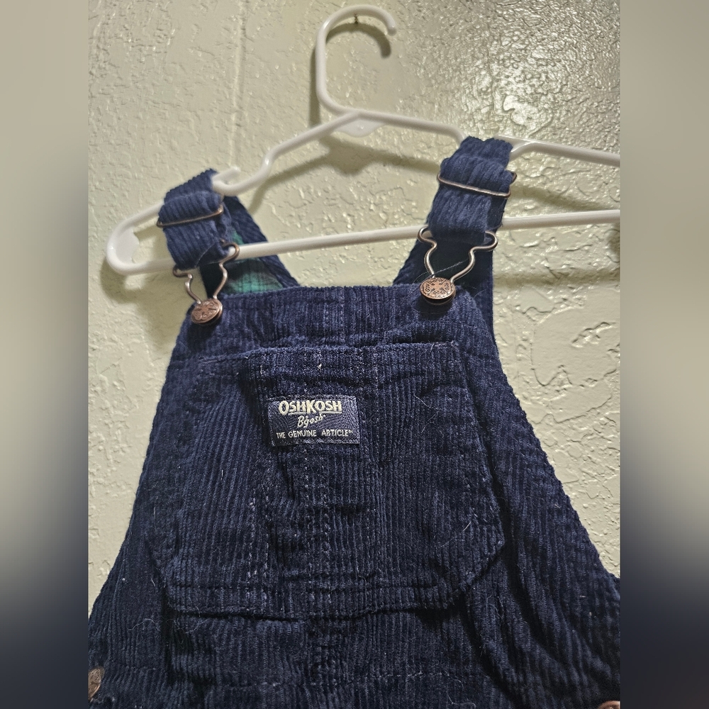 OshKosh B'gosh Navy Corduroy Overalls Flannel Linned